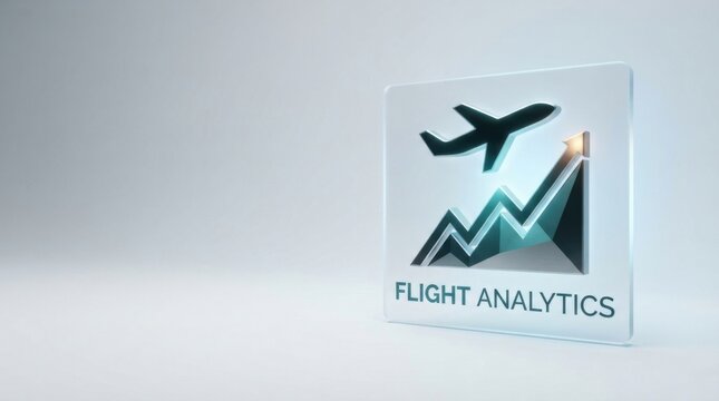 Flight Analytics Glassmorphism Icon Card with Airplane and Rising Chart on White Background