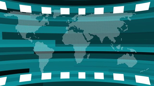 Global earth rotating Digital World News Studio Background for news report and breaking news. Breaking News Template intro for TV broadcast news show program, 3d virtual news studio green screen backg