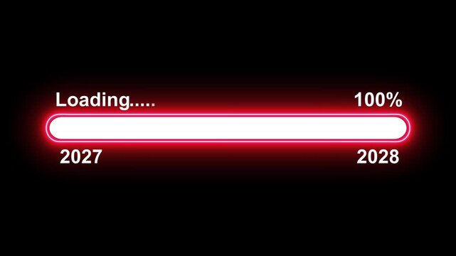 Year changing from 2027 to 2028. Loading bar icon. Loading Animation with Rotating Bars Progress Indicator motion loading buffering symbol progress bar 2028.