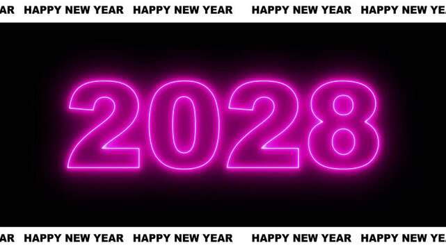 Banner design of happy new year 2028 for celebrate thirty first night. Happy new year 2028 text animation, year change concept, alpha channel 4k video.