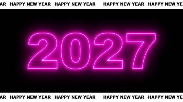 Banner design of happy new year 2027 for celebrate thirty first night. Happy new year 2027 text animation, year change concept, alpha channel 4k video.