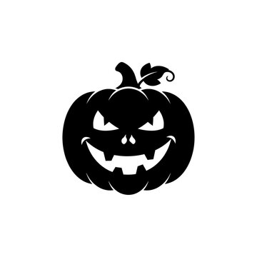 Scary pumpkin face carved with sharp jagged teeth and evil eyes on solid transparent background.