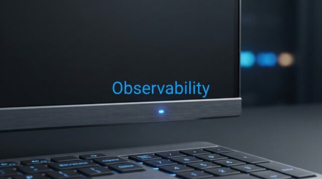 Observability Title on Dark Laptop Screen Close-Up Detail