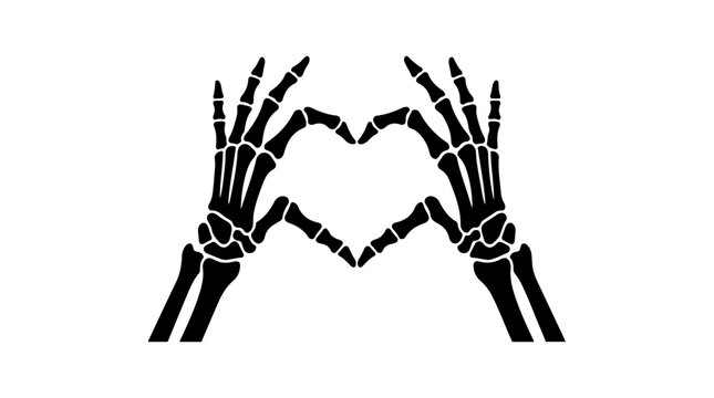 Skeleton hands heart gesture flat vector illustration