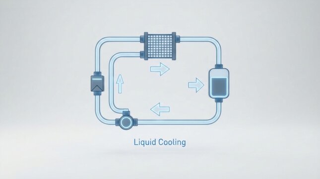 Liquid Cooling Loop Diagram With Pump and Radiator on Light Background