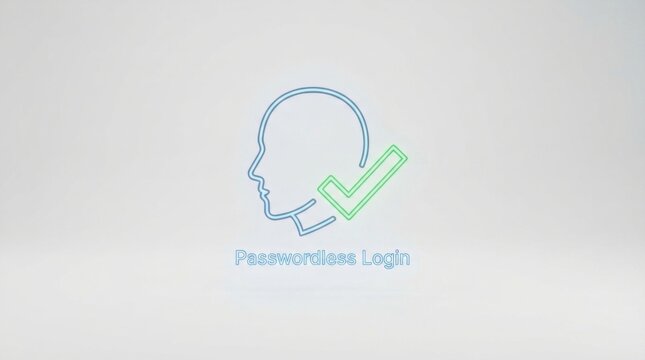 Passwordless Login Face Profile With Checkmark Line Art Icon