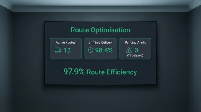 Route Optimisation Delivery Metrics Dashboard on Wall Mounted Display