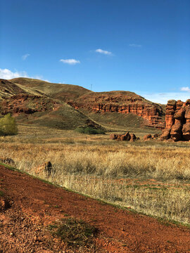 Scenic view of landscape against clear blue sky