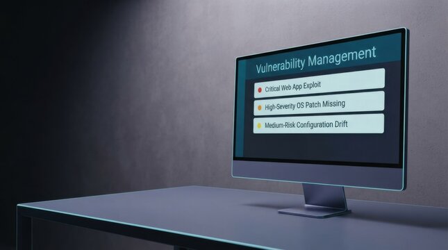 Desktop Monitor Displaying Vulnerability Management Alert List