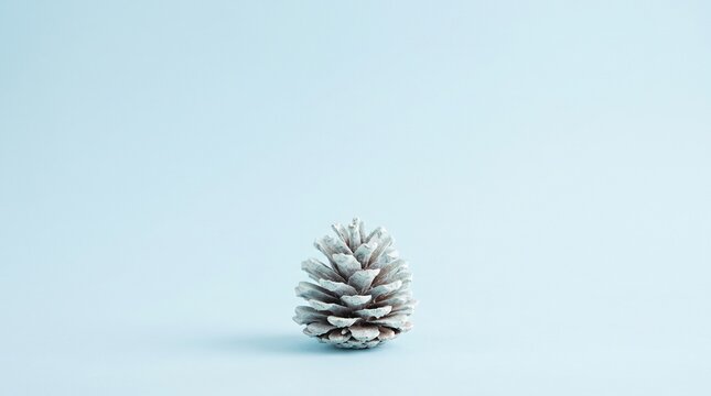 Single pine cone on light blue background
