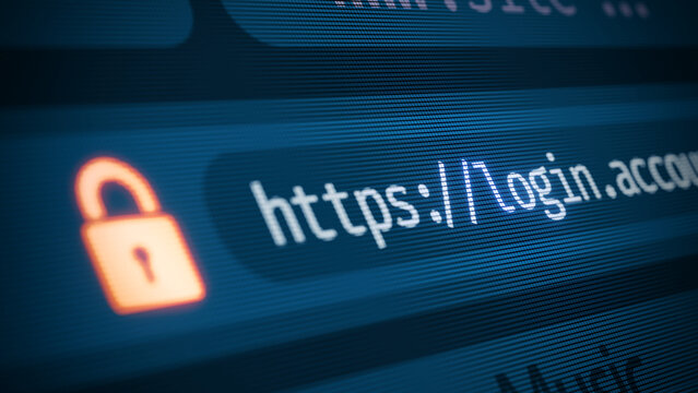 Internet browser address bar with security lock icon and https url - security concept. 3d illustration
