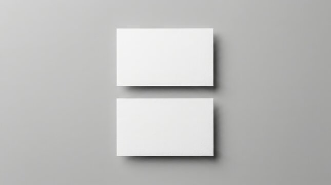 Two blank white business cards stacked on a plain gray background.