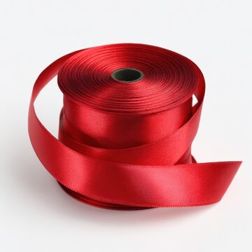 Vibrant red satin ribbon roll with elegant glossy texture for crafting and gift wrapping