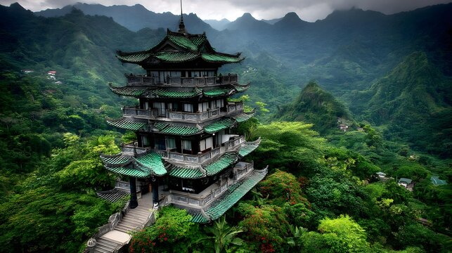 standing above rolling green hills under dramatic clouds, spiritual landmark, cultural heritage landscape photography