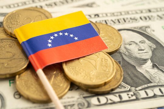 Venezuela flag on coins money, finance and accounting, banking.