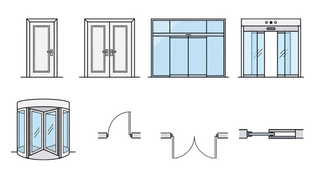 Entrance Symbols Set, Front and Various Views, CAD Drafting Blocks