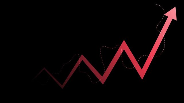 Abstract upward trend graph with glowing arrow line growth progress and rising success animation