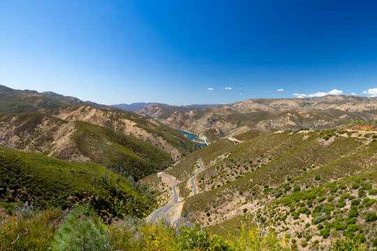 Scenic winding mountain road near historic Fremonts Fort in Mariposa County California
