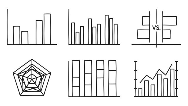 Set of hand drawn business charts and statistical graphs for data analysis