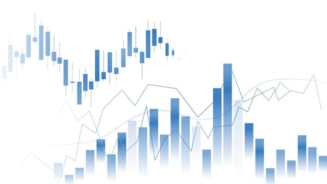 Abstract financial chart candlestick graph and rising and falling bars showing market data and trend changes animation