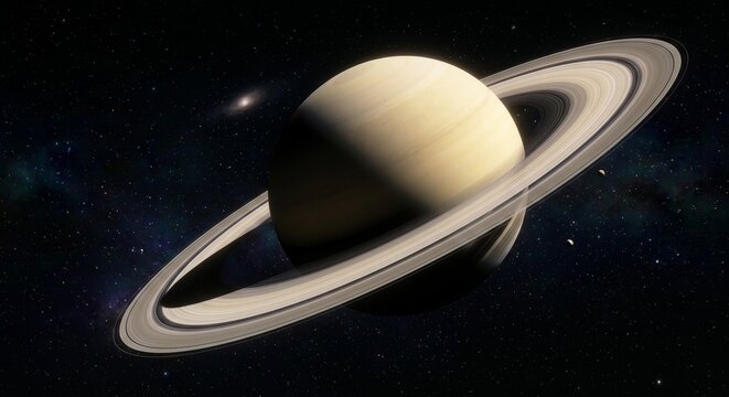 AI Generated Planet Saturn with Beautiful Rings in Cosmic Space Background