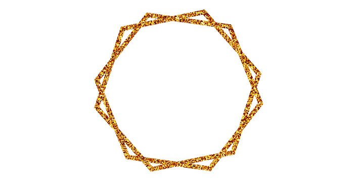 Golden glittering circular frame isolated on a white background, with rough pixelated edges isolated on a transparent background