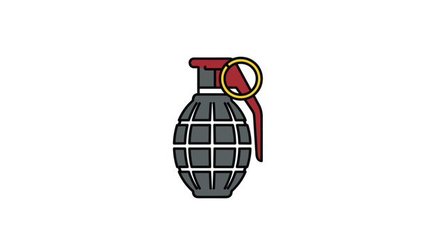 Hand grenade weapon icon with a golden safety pin, designed in a simple flat color vector illustration on white background.