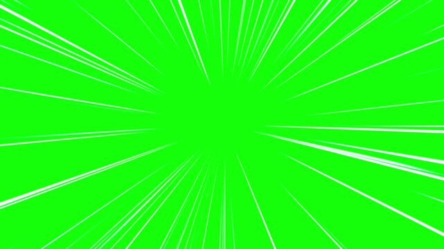 Fast speed lines isolated on green screen background. Radial dynamic comic light speed lines in flash action concept. Fast speed lines loop animation overlay. manga speed line motion 4K video.
