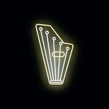Gusle string musical instrument glowing with a yellow neon light outline on black background