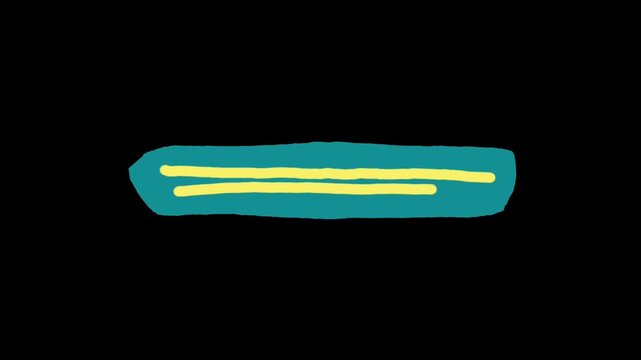 Hand drawn teal brush stroke with yellow stripe lower third title bar overlay animated motion graphic on black screen with  transparency.