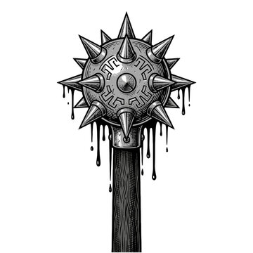 Spiked medieval mace weapon with black dripping liquid
