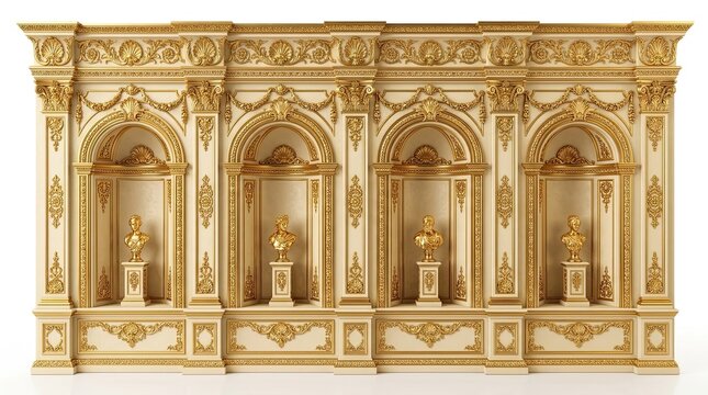 Ornate Baroque Wall Panel with Niches and Busts, Gold Trim Interior