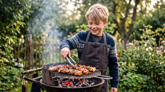 Young Nordic Chef Grilling Outdoor Barbecue