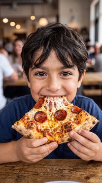 Middle Eastern Boy Enjoying Wood Fired Pizza