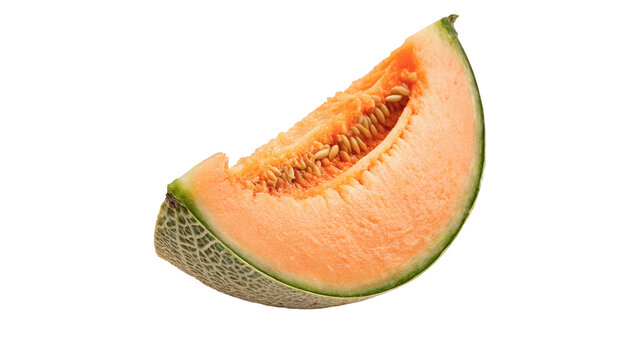 A fresh slice of ripe cantaloupe melon isolated on transparent background.