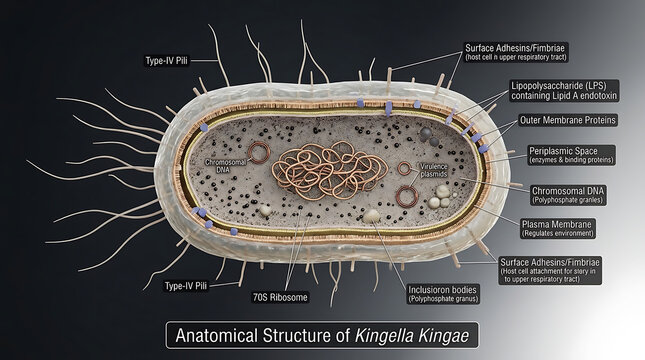 Transparent Anatomical Cross-Section of Gram-Negative Kingella Kingae Bacterium Revealing Capsule, Outer Membrane Lipopolysaccharide Endotoxin, Periplasmic Enzymes