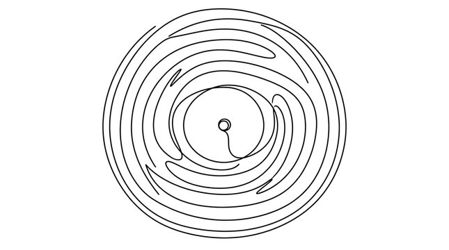 Continuous Line Art of a Minimalist Vinyl Record or Spiral Vortex