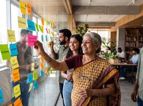South Asian Senior Professional Leading Team Brainstorming