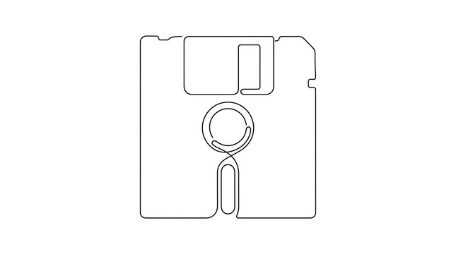 Continuous Line Drawing of a Retro Floppy Disk Save Icon