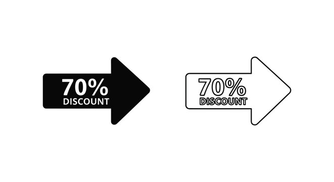 Discount arrow sign with percentage text black and white silhouette