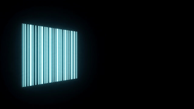 Glowing Cyan Neon Barcode on Black Background with Copy Space