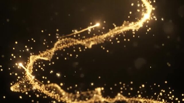 Abstract glowing particle wave with red highlights on black background