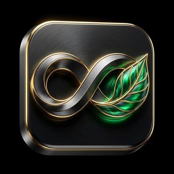 Infinity symbol with green leaf icon representing sustainable circular economy and nature.