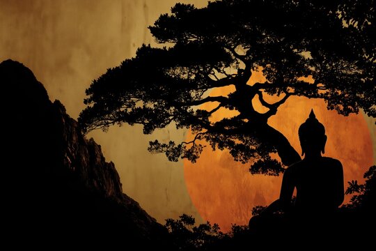 buddha silhouette against sunset