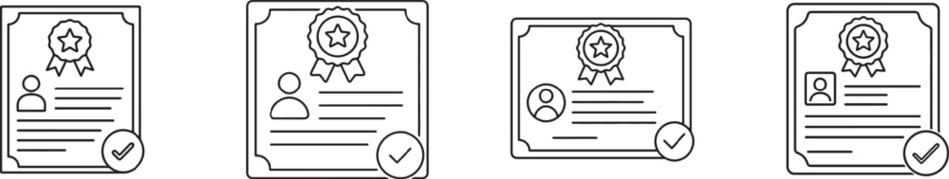 Black and white academic record icon set in multiple styles for education, school, and document use.