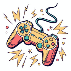 Wired game console pad with wavy cable and stars. © Mst. Anzila
