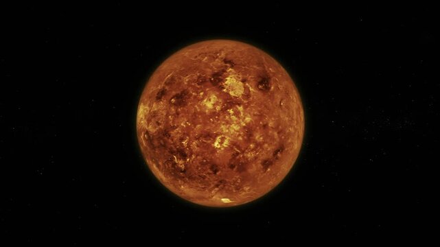 Glowing red planet isolated in dark space, showing a rocky surface and bright cratered texture