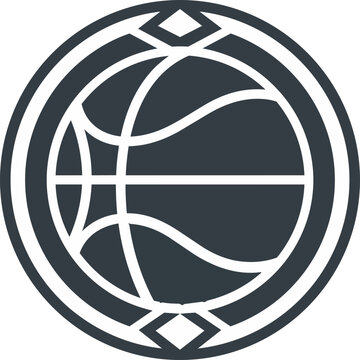 Stylized basketball symbol in circular geometric frame vector graphic logo design