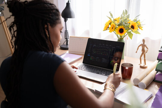 A black African American woman works