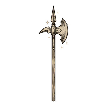 Vintage hand drawn medieval halberd weapon illustration